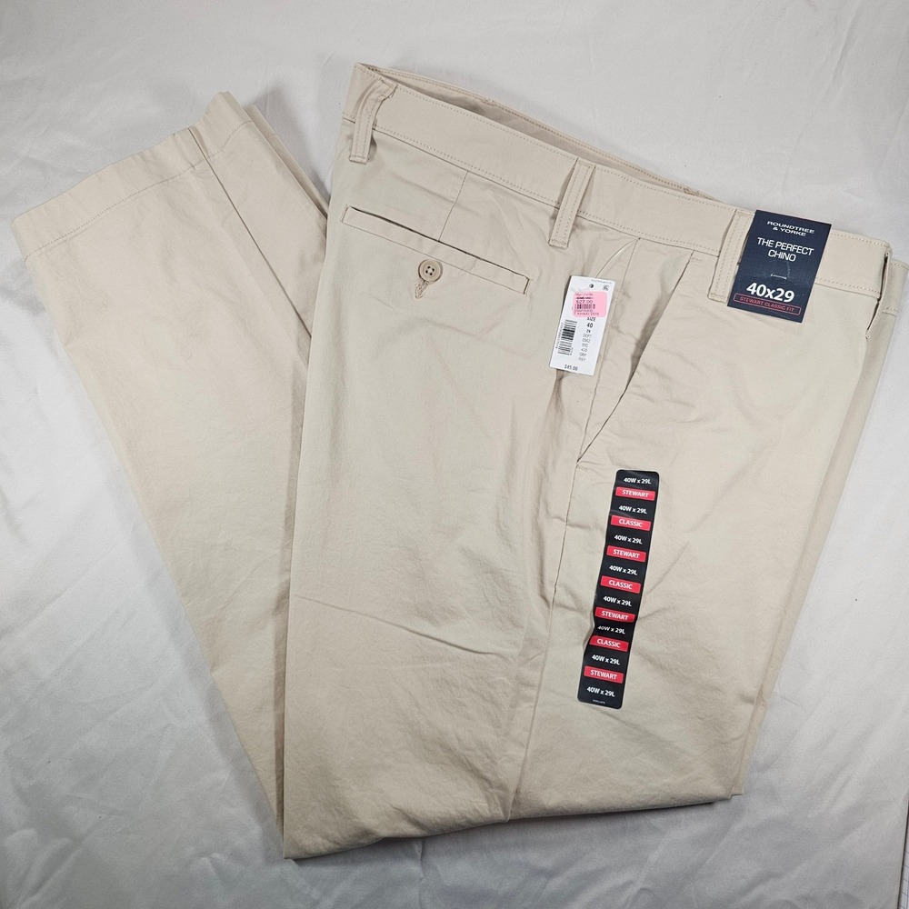 Roundtree & Yorke 40x29 The Perfect Chino Khaki Flat Stewart Classic NWT 1623
